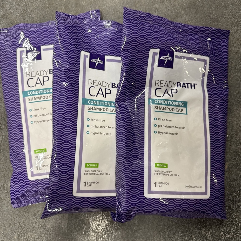 No RINSE Medline ReadyBath Scented Rinse-Free Shampoo Cap W/Conditioner Lot of 3